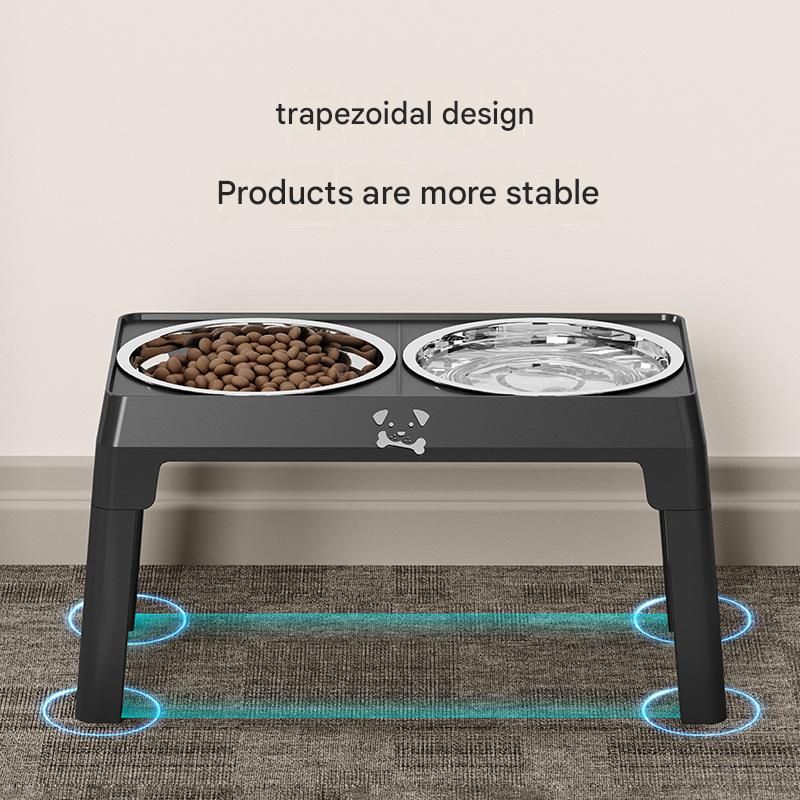 Grey Adjustable Elevated Dog Bowl Stand with Stainless Steel Double Bowls, Foldable Raised Pet Feeding Station for Medium & Large Dogs, Anti-Slip Height Adjustable Food and Water Feeder