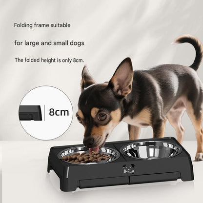 Black Adjustable Elevated Dog Bowl Stand with Stainless Steel Double Bowls, Foldable Raised Pet Feeding Station for Medium & Large Dogs, Anti-Slip Height Adjustable Food and Water Feeder