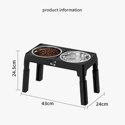 Black Adjustable Elevated Dog Bowl Stand with Stainless Steel Double Bowls, Foldable Raised Pet Feeding Station for Medium & Large Dogs, Anti-Slip Height Adjustable Food and Water Feeder
