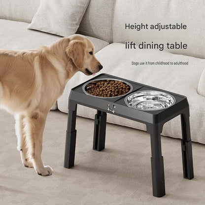 Pet Care Bundle Set â€“ Black Adjustable Elevated Double Dog Bowl & White and Grey 2-in-1 Self-Cleaning Pet Grooming Comb, Stainless Steel Feeding Station and Deshedding Brush for Dogs & Cats