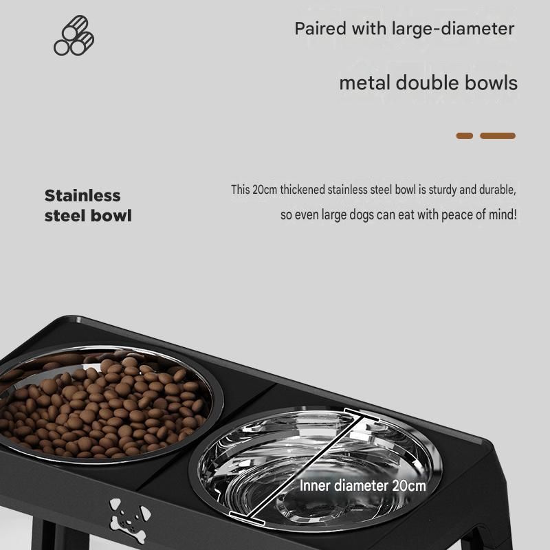Pet Care Bundle Set â€“ Black Adjustable Elevated Double Dog Bowl & White and Grey 2-in-1 Self-Cleaning Pet Grooming Comb, Stainless Steel Feeding Station and Deshedding Brush for Dogs & Cats