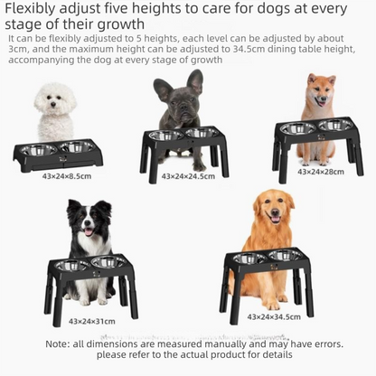 Pet Care Bundle Set â€“ Black Adjustable Elevated Double Dog Bowl & White and Grey 2-in-1 Self-Cleaning Pet Grooming Comb, Stainless Steel Feeding Station and Deshedding Brush for Dogs & Cats