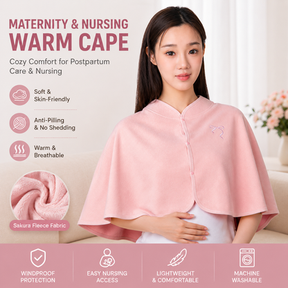 Pink Maternity Nursing Shoulder Wrap Cape â€“ Ultra Soft Sakura Fleece Postpartum Shawl, Windproof Warm Nursing Cover for Breastfeeding, Pregnancy & Winter Comfort