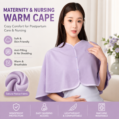 Purple Maternity Nursing Shoulder Wrap Cape â€“ Ultra Soft Sakura Fleece Postpartum Shawl, Windproof Warm Nursing Cover for Breastfeeding, Pregnancy & Winter Comfort
