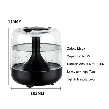 Black 650ML USB Mini Humidifier with Aromatherapy Function, Cool Mist Air Humidifier for Bedroom, Home Office, Quiet Large Mist Output Diffuser with Night Light