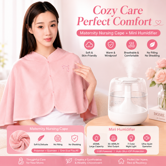 2 pcs Relaxing Winter Set - Pink  Nursing Cape and White Mini Humidifier Soothing â€“ Soft Postpartum Shawl & 650ml USB Air Humidifier for Home Comfortï¼ŒRelax Self Care Present for Women