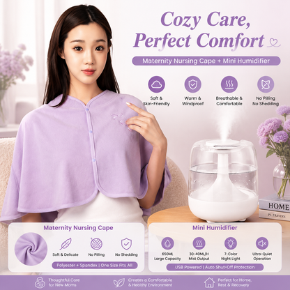 2 pcs Relaxing Winter Set - Purple  Nursing Cape and White Mini Humidifier Soothing â€“ Soft Postpartum Shawl & 650ml USB Air Humidifier for Home Comfortï¼ŒRelax Self Care Present for Women