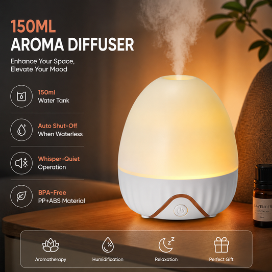 White Bud-shaped aroma diffuser 150ml Ultrasonic Aroma Diffuser Humidifier with Night Light â€“ Essential Oil Fragrance Diffuser for Bedroom, Living Room, Office & Bathroom