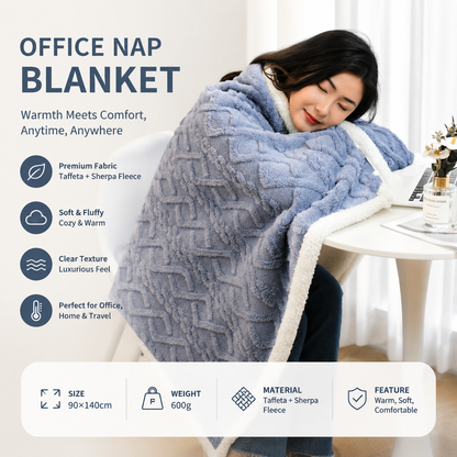 Blue 90Ã—140cm Textured bar knit pattern Sherpa Fleece and Taffeta Throw Blanket â€“ Soft Loungewear Shawl, Warm Office & Sofa Wrap for Winter Comfort