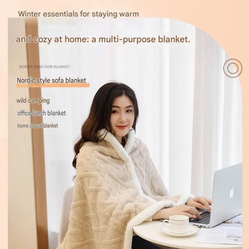 Blue 90Ã—140cm Textured bar knit pattern Sherpa Fleece and Taffeta Throw Blanket â€“ Soft Loungewear Shawl, Warm Office & Sofa Wrap for Winter Comfort