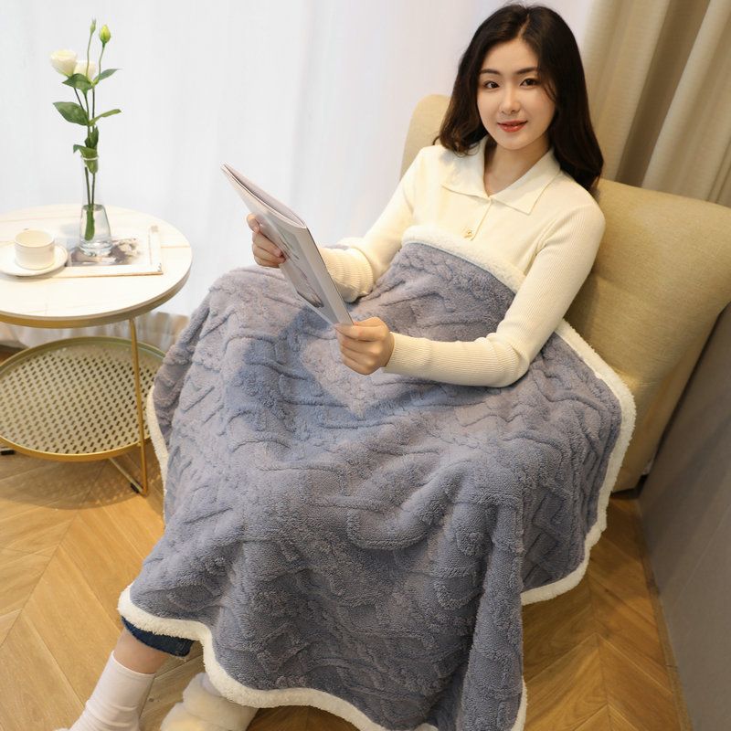 Blue 90Ã—140cm Textured bar knit pattern Sherpa Fleece and Taffeta Throw Blanket â€“ Soft Loungewear Shawl, Warm Office & Sofa Wrap for Winter Comfort