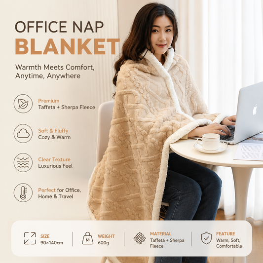 Khaki 90Ã—140cm Textured bar knit pattern Sherpa Fleece and Taffeta Throw Blanket â€“ Soft Loungewear Shawl, Warm Office & Sofa Wrap for Winter Comfort
