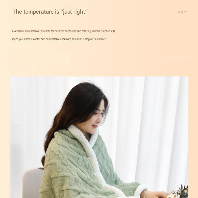 Khaki 90Ã—140cm Textured bar knit pattern Sherpa Fleece and Taffeta Throw Blanket â€“ Soft Loungewear Shawl, Warm Office & Sofa Wrap for Winter Comfort
