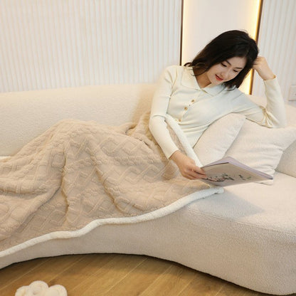 Khaki 90Ã—140cm Textured bar knit pattern Sherpa Fleece and Taffeta Throw Blanket â€“ Soft Loungewear Shawl, Warm Office & Sofa Wrap for Winter Comfort