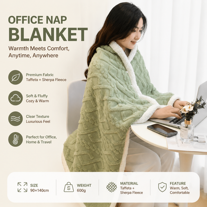 Green 90Ã—140cm Textured bar knit pattern Sherpa Fleece and Taffeta Throw Blanket â€“ Soft Loungewear Shawl, Warm Office & Sofa Wrap for Winter Comfort
