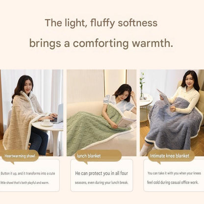 Green 90Ã—140cm Textured bar knit pattern Sherpa Fleece and Taffeta Throw Blanket â€“ Soft Loungewear Shawl, Warm Office & Sofa Wrap for Winter Comfort