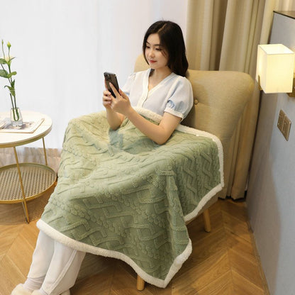 Green 90Ã—140cm Textured bar knit pattern Sherpa Fleece and Taffeta Throw Blanket â€“ Soft Loungewear Shawl, Warm Office & Sofa Wrap for Winter Comfort