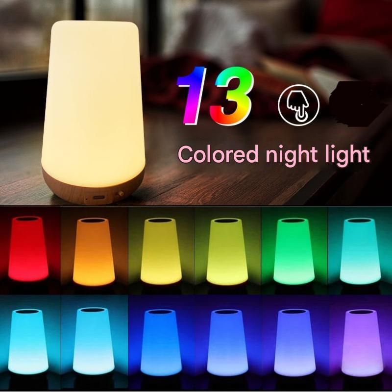 White LED Rechargeable Night Light with 13 Colors â€“ 1200mAh Touch Bedside Lamp & Portable Ambient Lighting