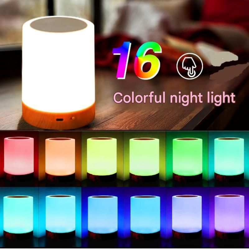 White LED Rechargeable Night Light with 16 Colors â€“ 1200mAh Touch Bedside Lamp & Portable Ambient Lighting