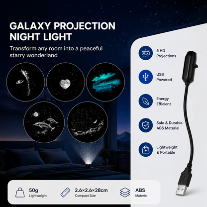 Black USB Starry Sky Projector Night Light â€“5-piece set Moon and Galaxy Edition Rotating LED Lamp, Bedroom Atmosphere Romantic Room Decor Projection Light