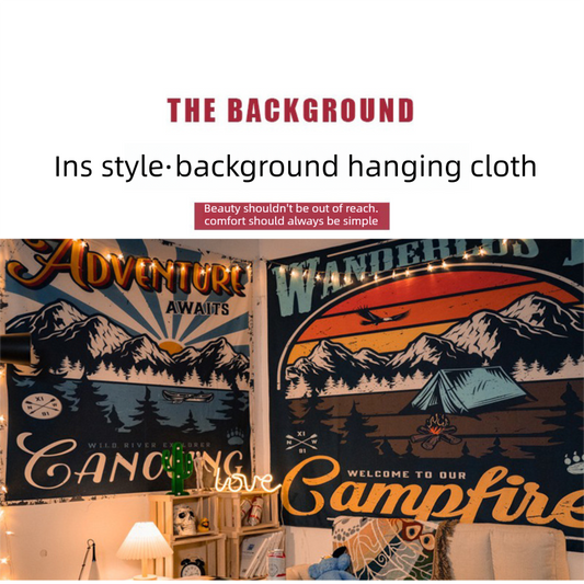 130*150cm Vintage American  Wall Tapestry Printed with ADVENTURE AWAITSâ€“Trendy wall tapestry for bedroom makeovers and outdoor photoshootsâ€”sophisticated wall decor