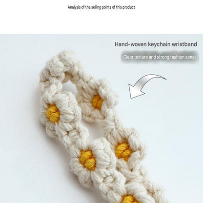Purple Boho Daisy Handmade Braided Wrist Strap Keychain â€“ Floral Crochet Keyring with Zinc Alloy Hook (Lightweight 21g Travel & Fashion Accessory)