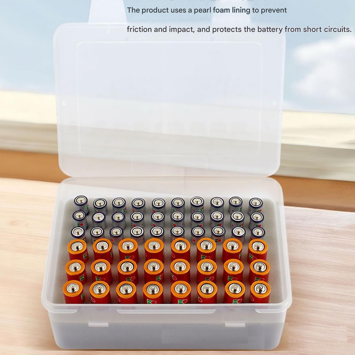 White AA/AAA Battery Storage Case 24 AA + 30 AAA Capacity Durable PP Organizer Box with Removable Foam Dustproof Portable Protective Battery Holder