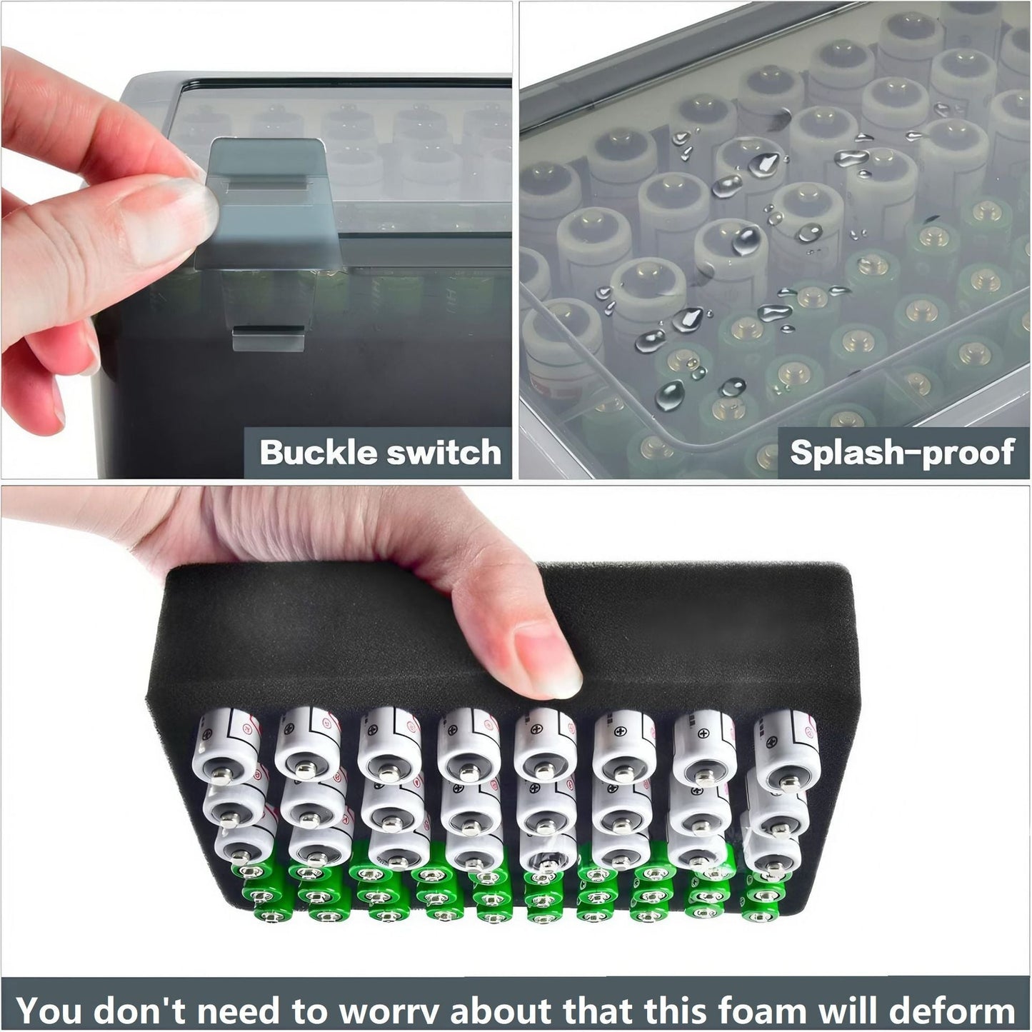 Grey AA/AAA Battery Storage Case 24 AA + 30 AAA Capacity Durable PP Organizer Box with Removable Foam Dustproof Portable Protective Battery Holder
