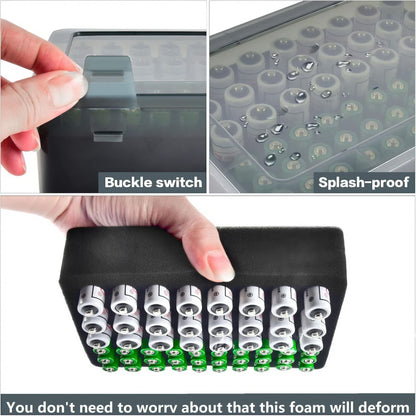 Grey AA/AAA Battery Storage Case 24 AA + 30 AAA Capacity Durable PP Organizer Box with Removable Foam Dustproof Portable Protective Battery Holder