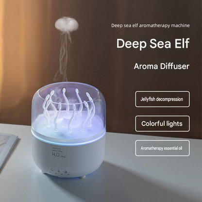 White Jellyfish Aroma Diffuser Humidifier LED Night Light 280ml USB Essential Oil Diffuser with 3 Timing Modes Color Changing Ambient Mist Lamp for Bedroom Office Relaxation