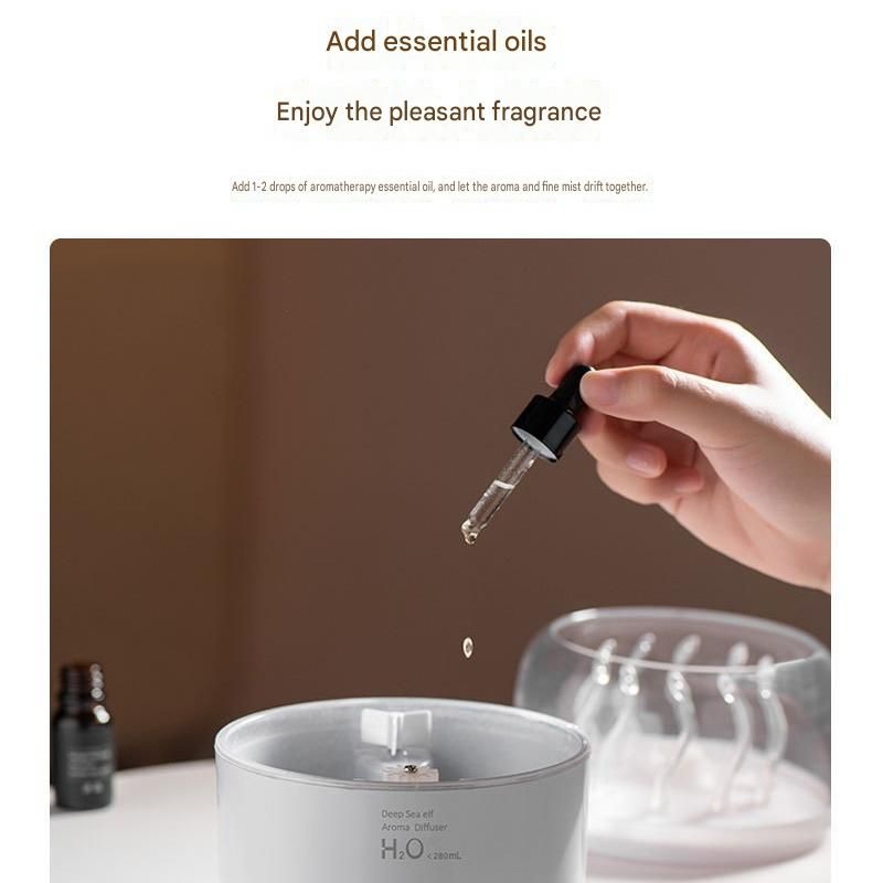 White Jellyfish Aroma Diffuser Humidifier LED Night Light 280ml USB Essential Oil Diffuser with 3 Timing Modes Color Changing Ambient Mist Lamp for Bedroom Office Relaxation