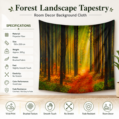 Forest Path Tapestry Wall Hanging 150Ã—200cm Polyester Fabric Background Cloth Room Decor Brushed No-Stretch Fade Resistant Nature Forest Wall Decor with Installation Kit
