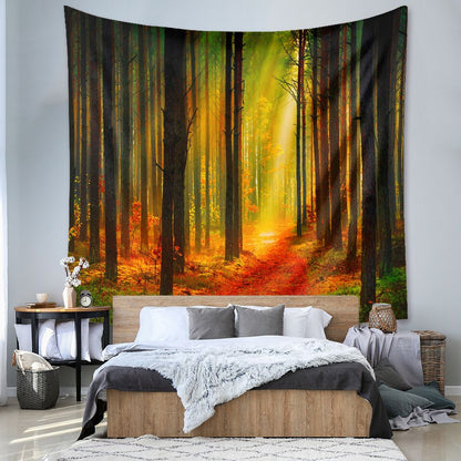 Forest Path Tapestry Wall Hanging 150Ã—200cm Polyester Fabric Background Cloth Room Decor Brushed No-Stretch Fade Resistant Nature Forest Wall Decor with Installation Kit