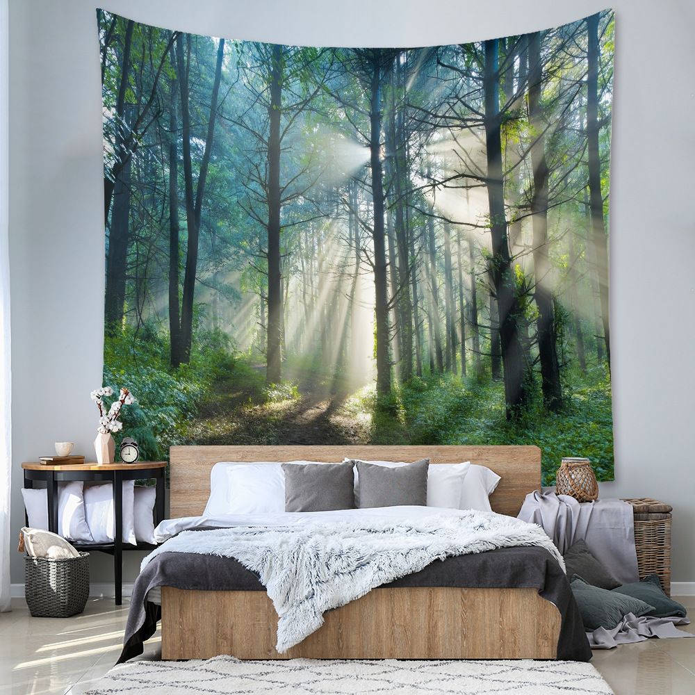 Misty Forest Tapestry Wall Hanging 150Ã—200cm Polyester Fabric Background Cloth Room Decor Brushed No-Stretch Fade Resistant Nature Forest Wall Decor with Installation Kit