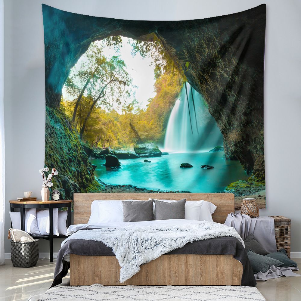 Mountain Lake Tapestry Wall Hanging 150Ã—200cm Polyester Fabric Background Cloth Room Decor Brushed No-Stretch Fade Resistant Nature Forest Wall Decor with Installation Kit