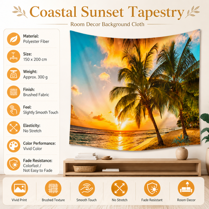 Coastal Sunset Tapestry Wall Hanging 150Ã—200cm Polyester Fabric Background Cloth Room Decor Brushed No-Stretch Fade Resistant Nature Forest Wall Decor with Installation Kit
