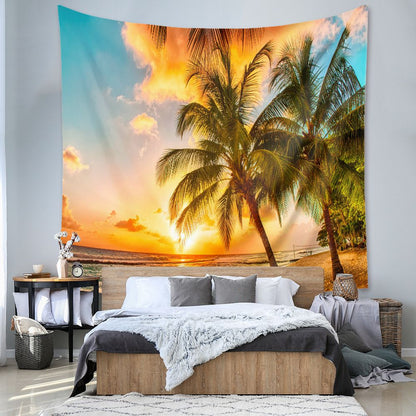 Coastal Sunset Tapestry Wall Hanging 150Ã—200cm Polyester Fabric Background Cloth Room Decor Brushed No-Stretch Fade Resistant Nature Forest Wall Decor with Installation Kit
