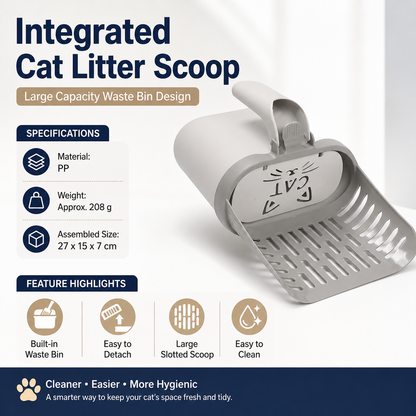 All-in-one Cat Litter Scoop - Detachable High-Capacity Waste Storage Bin with Garbage Bags, PP Material Cat Cleaning Tool for Efficient Litter Box Maintenance