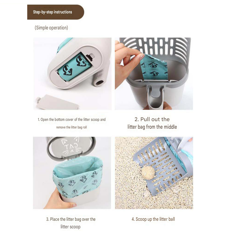 All-in-one Cat Litter Scoop - Detachable High-Capacity Waste Storage Bin with Garbage Bags, PP Material Cat Cleaning Tool for Efficient Litter Box Maintenance