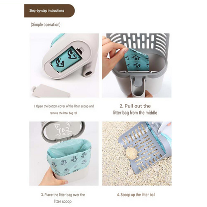All-in-one Cat Litter Scoop - Detachable High-Capacity Waste Storage Bin with Garbage Bags, PP Material Cat Cleaning Tool for Efficient Litter Box Maintenance