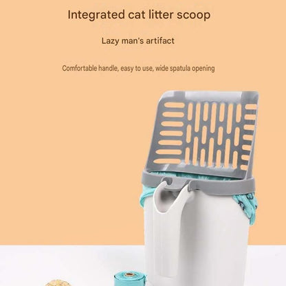 All-in-one Cat Litter Scoop Includes 2 rolls of trash bags- Detachable High-Capacity Waste Storage Bin with Garbage Bags, PP Material Cat Cleaning Tool for Efficient Litter Box Maintenance