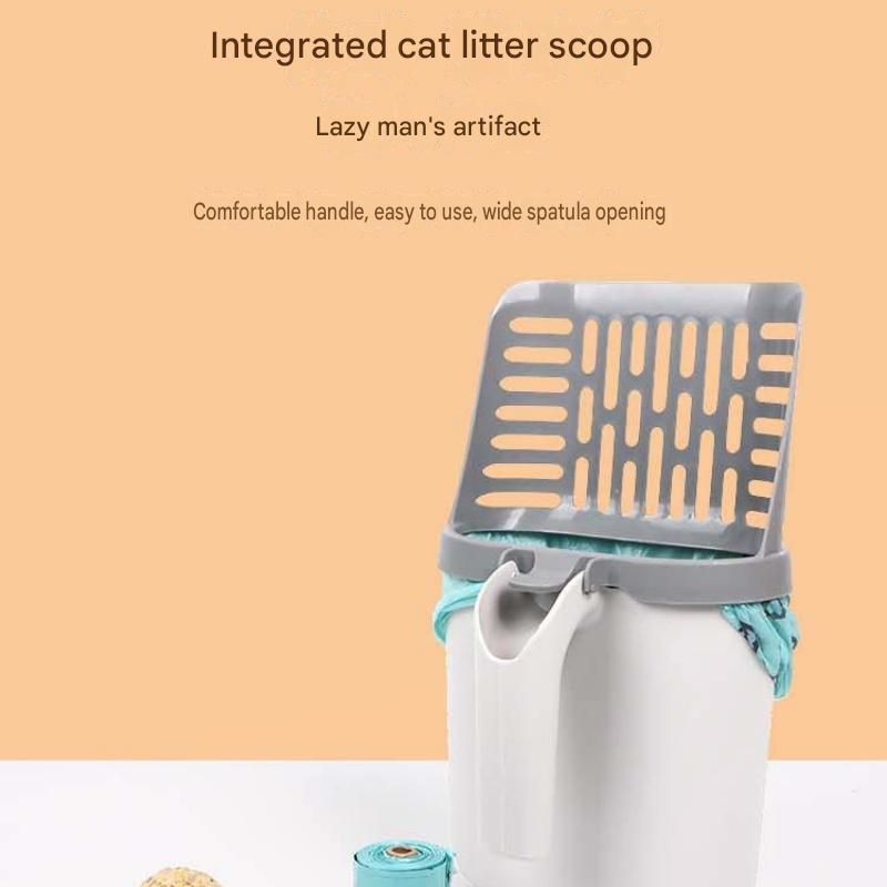 All-in-one Cat Litter Scoop Includes 4 rolls of trash bags - Detachable High-Capacity Waste Storage Bin with Garbage Bags, PP Material Cat Cleaning Tool for Efficient Litter Box Maintenance