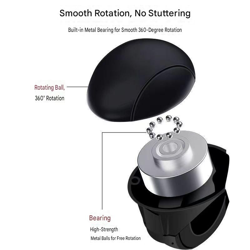 Car Steering Wheel Spinner Ball â€” Crafted from silicone, nylon, and metal, it features 360-degree rotation and a non-slip grip. Easy to install, it helps you steer effortlessly and navigate turns smoothly