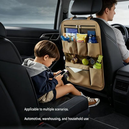 2 pcs Green Car Seat Back Organizer - 210D Oxford Cloth, Water-Resistant & Multi-Pocket Design - Space-Saving Storage for Cars, Camping & Home Use