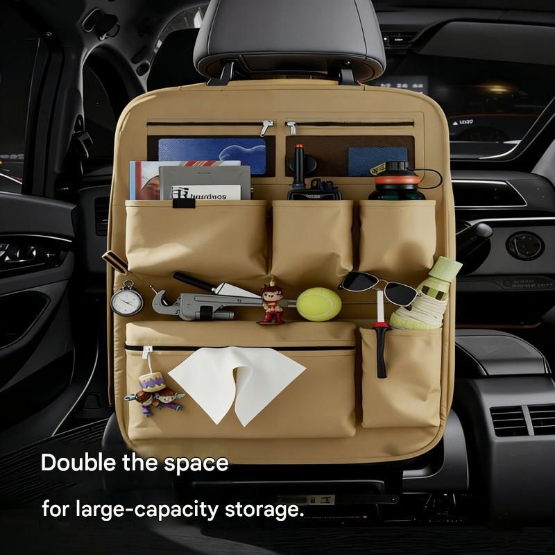 2 pcs Green Car Seat Back Organizer - 210D Oxford Cloth, Water-Resistant & Multi-Pocket Design - Space-Saving Storage for Cars, Camping & Home Use
