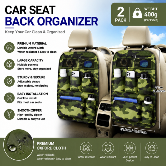 2 pcs camouflage color Car Seat Back Organizer - 210D Oxford Cloth, Water-Resistant & Multi-Pocket Design - Space-Saving Storage for Cars, Camping & Home Use