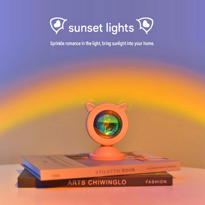 Cat-ear style Sunset Projection Lamp - USB Powered ABS Mini Night Light with Warm Glow Effect for Bedroom, Photography & Home Decor Ambiance