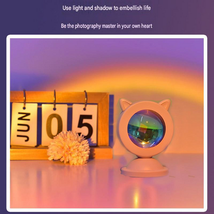Cat-ear style Sunset Projection Lamp - USB Powered ABS Mini Night Light with Warm Glow Effect for Bedroom, Photography & Home Decor Ambiance