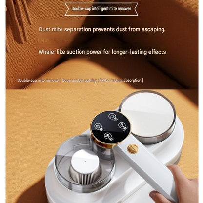 White Handheld Cordless Dust Mite Vacuum Cleaner LED Sanitizing Mattress Cleaner Dual Cup Separation Strong Suction 9000Pa Anti Allergen Home Winter Deep Cleaning Clean Portable