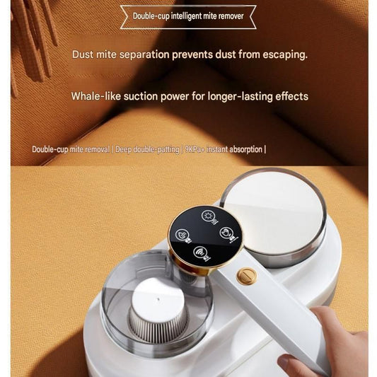 White Handheld Cordless Dust Mite Vacuum Cleaner LED Sanitizing Mattress Cleaner Dual Cup Separation Strong Suction 9000Pa Anti Allergen Home Winter Deep Cleaning Clean Portable